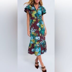 Tuckernuck Floral Alice Dress Oxblood Verdant 100% Cotton M NWT